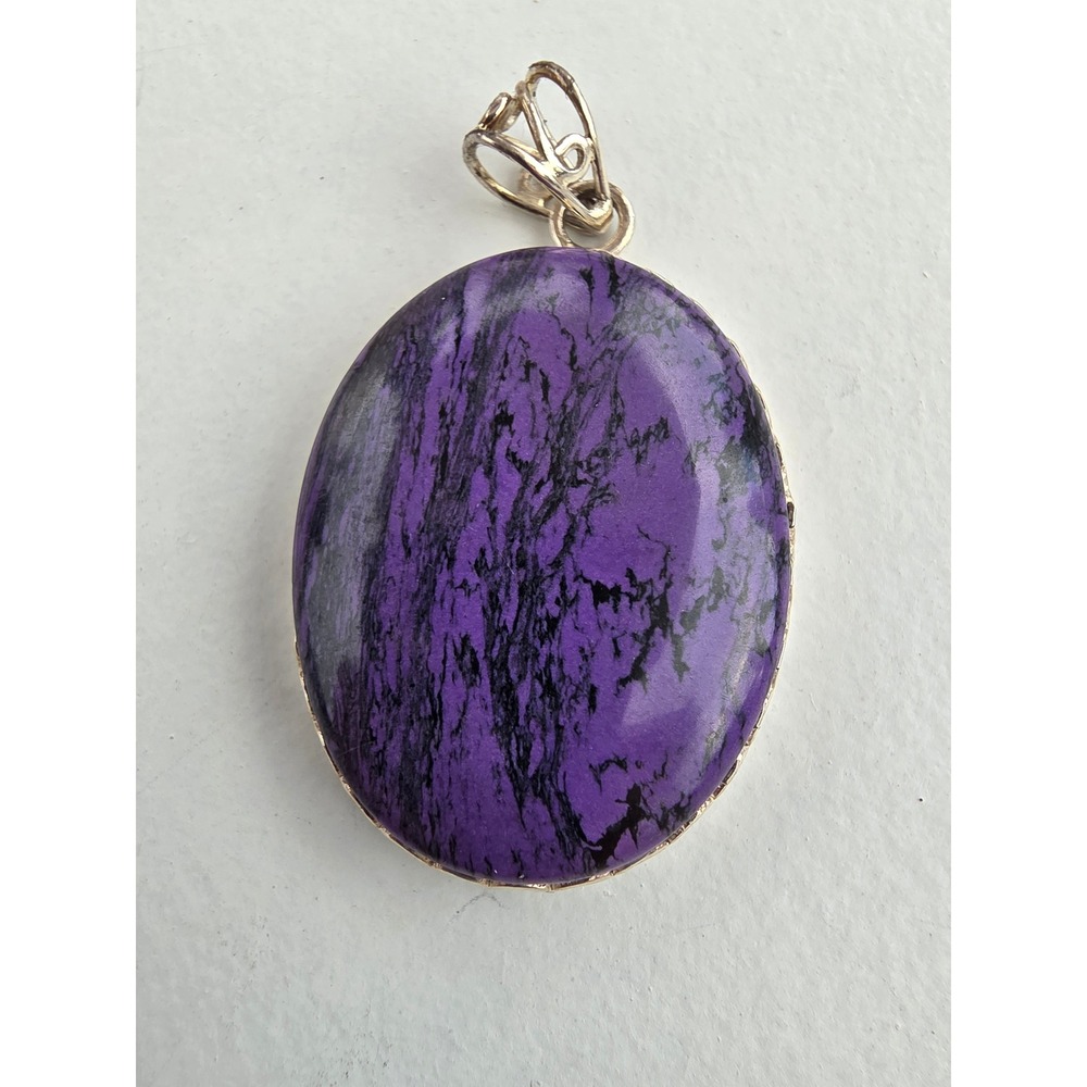 Charoite Sterling Silver 925 Oval Cabochon Purple Gemstone Pendant